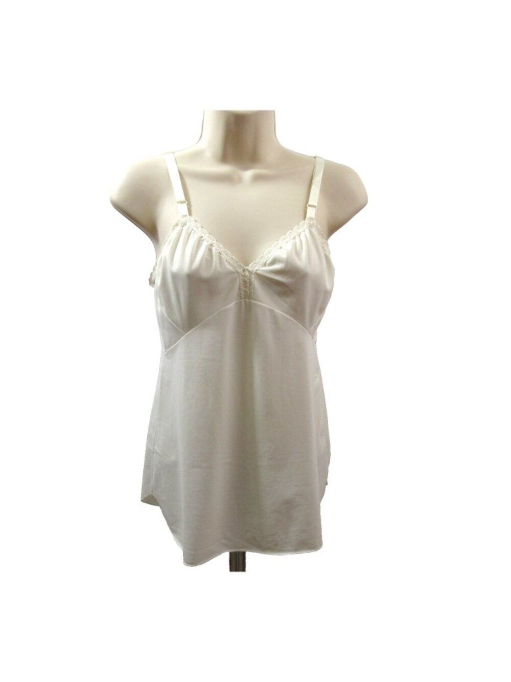 Shadowline Camisole Silky Slip Top Size 34 Ivory Nylon Spandex Lace Trim VTG USA